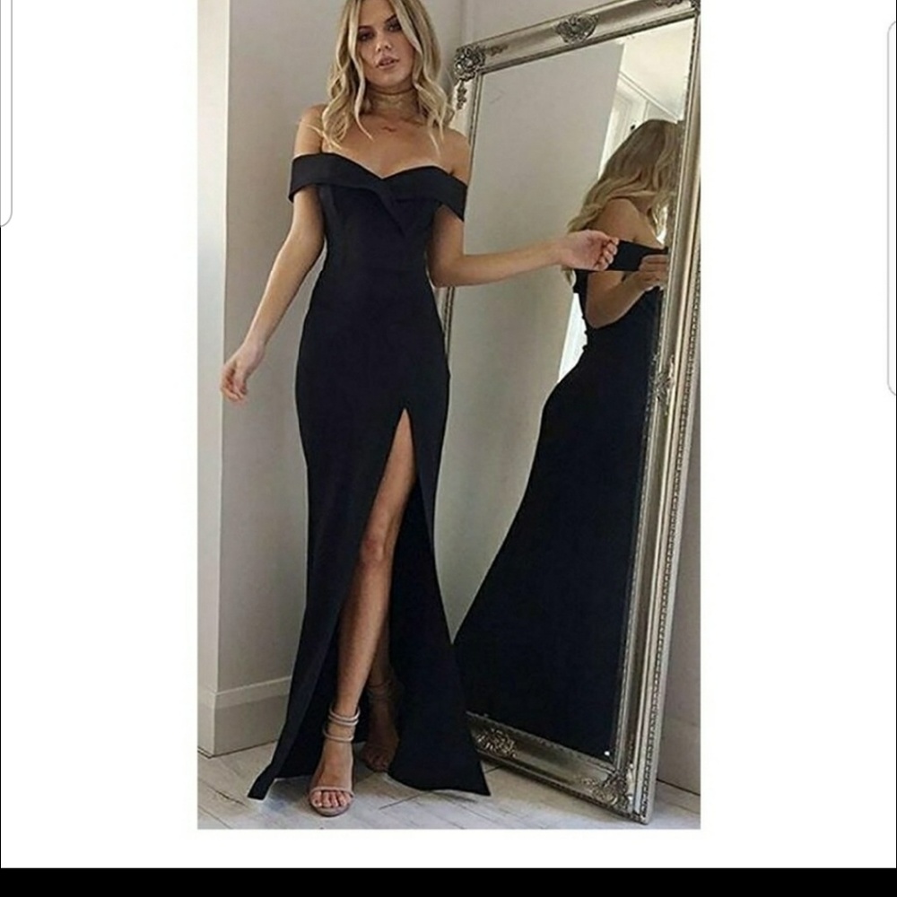 Black High Slit Evening Gown